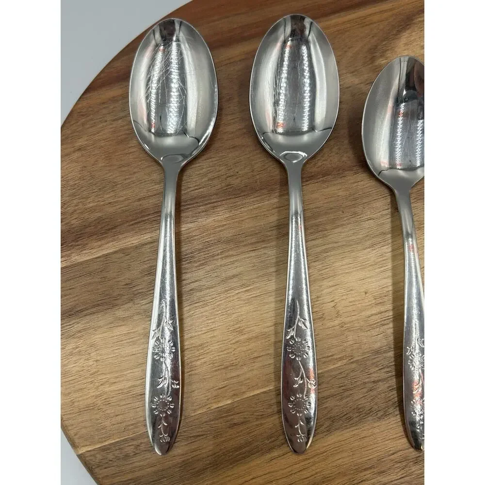 Sears Roebuck Wood Dale Flatware Lot 5 Sunflower Floral 2 Tbsp 3 Tsp Stainless